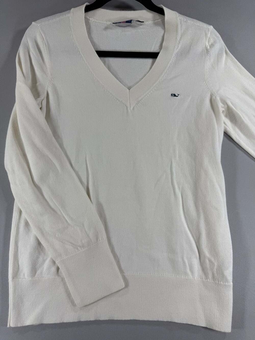 Vineyard Vines Off White V-Neck Long Sleeve Cotton Sweater Size S